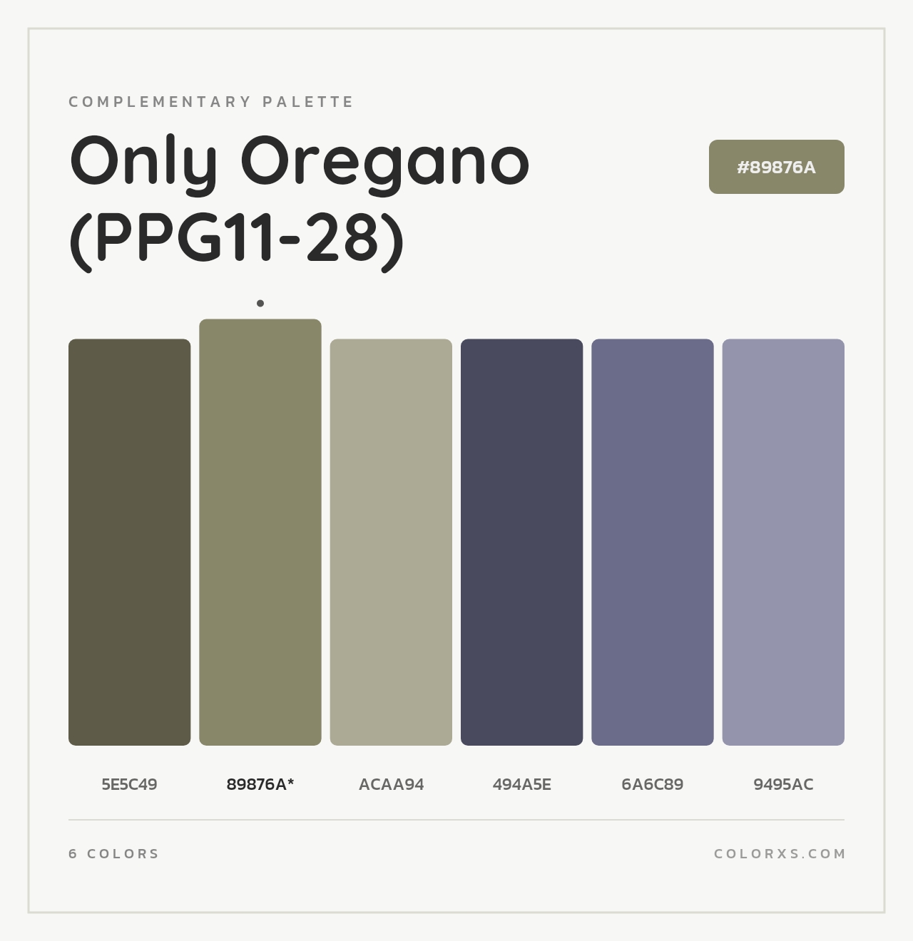 Only Oregano (PPG11-28) - Complementary Color Palette