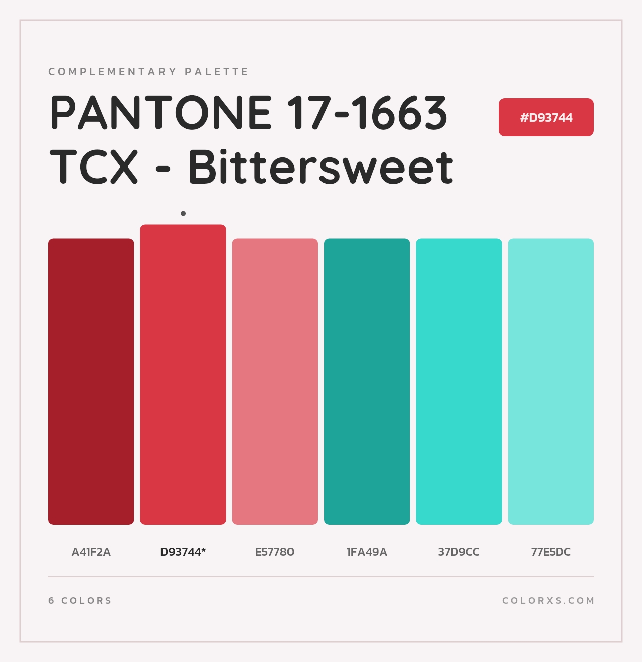 PANTONE 17-1663 TCX - Bittersweet - Complementary Color Palette