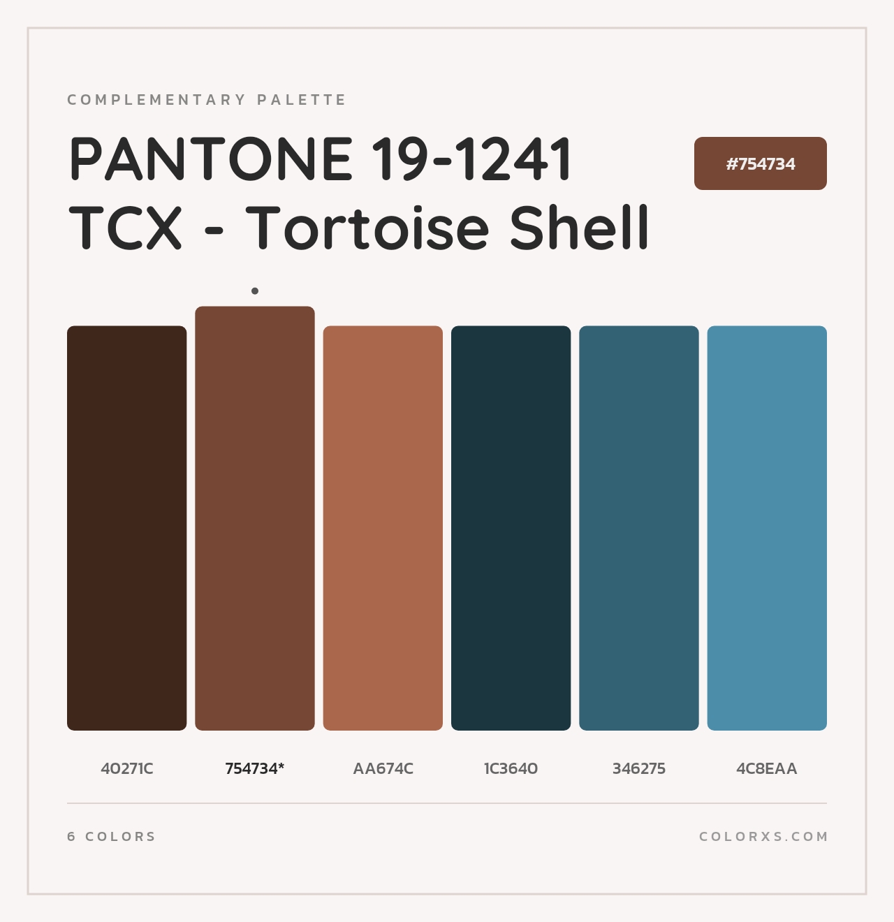 PANTONE 19-1241 TCX - Tortoise Shell - Complementary Color Palette