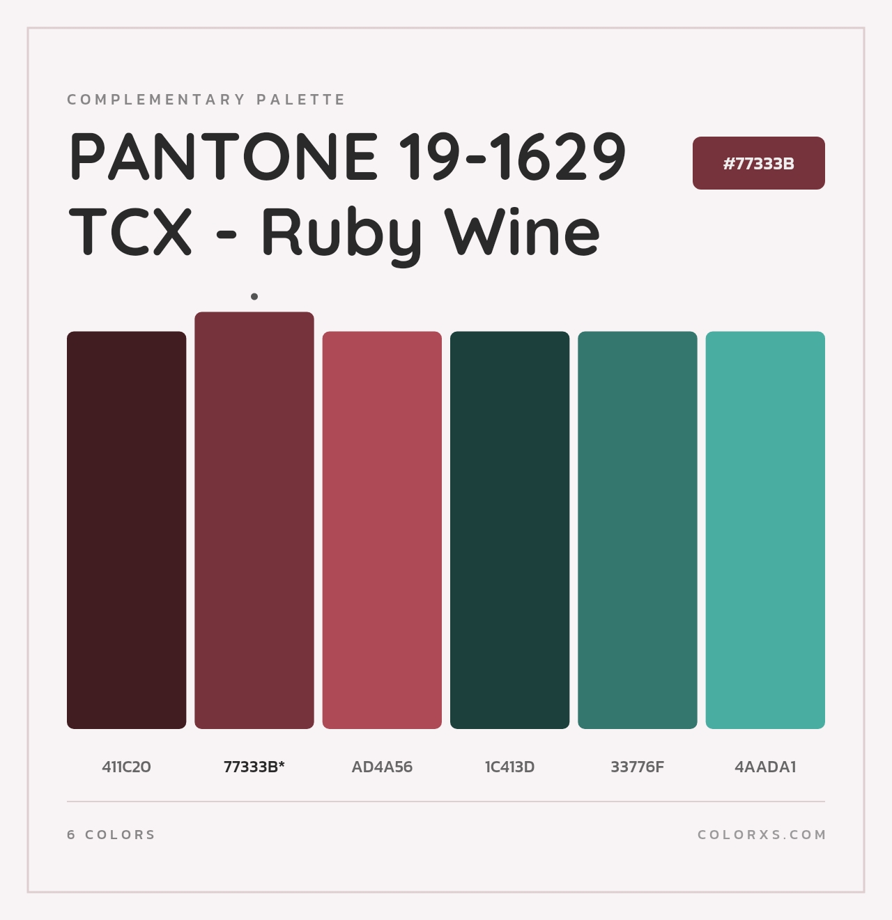 PANTONE 19-1629 TCX - Ruby Wine - Complementary Color Palette