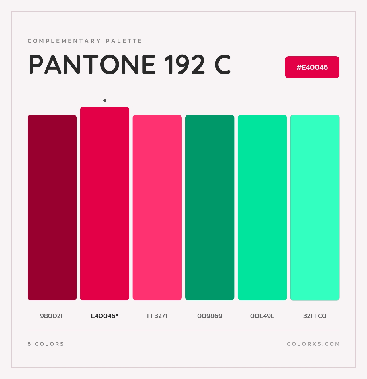 PANTONE 192 C - Complementary Color Palette