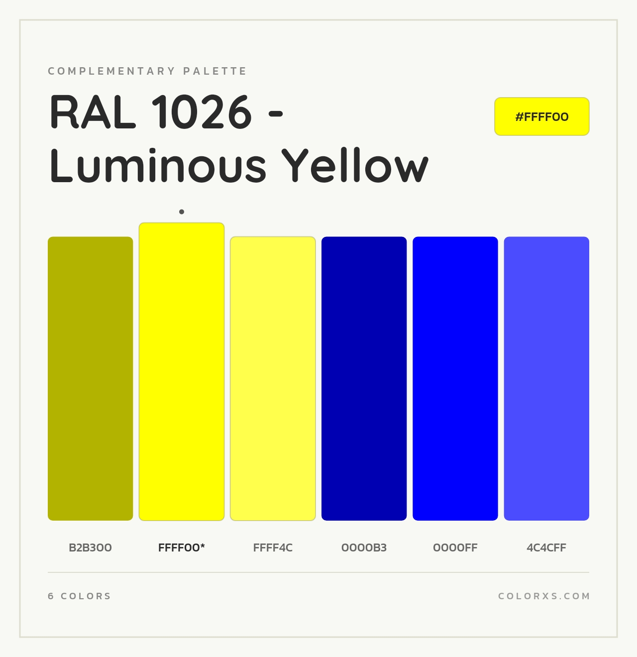 RAL 1026 - Luminous Yellow - Complementary Color Palette