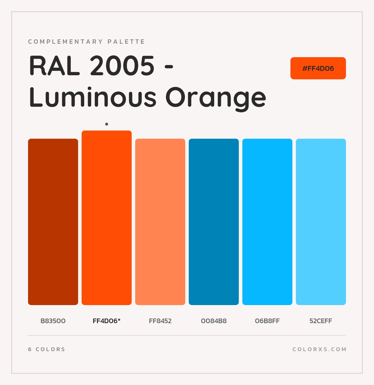 RAL 2005 - Luminous Orange - Complementary Color Palette