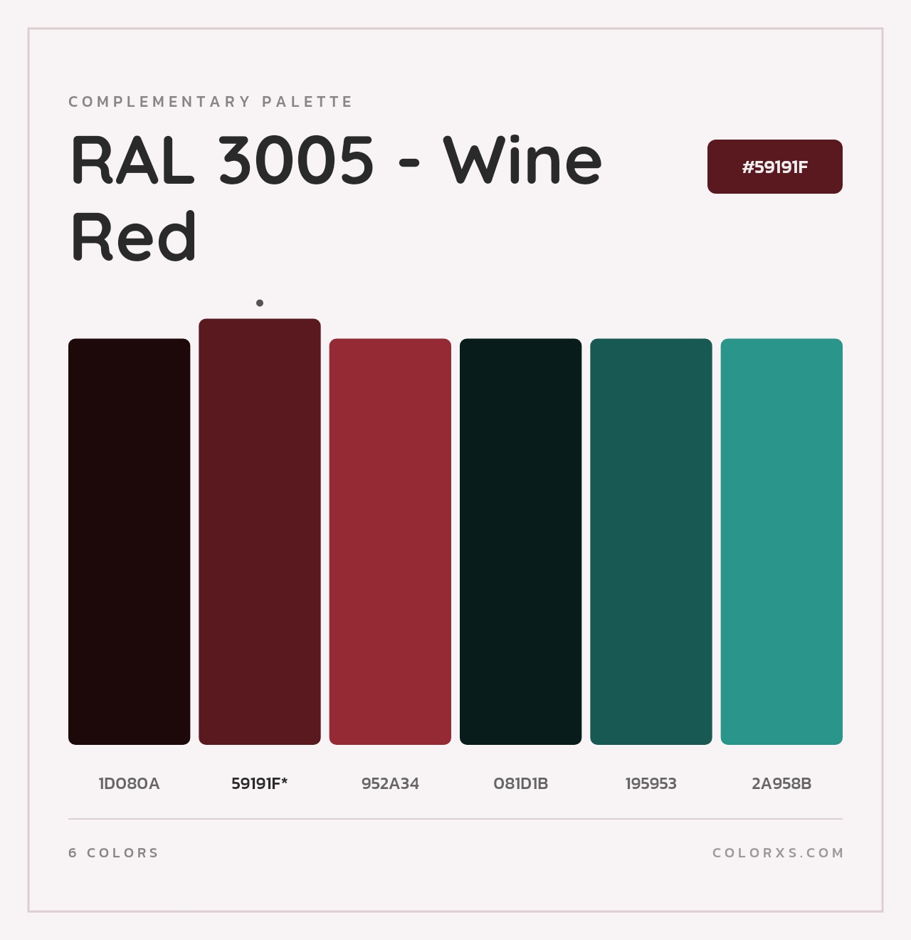 RAL 3005 - Wine Red - Complementary Color Palette