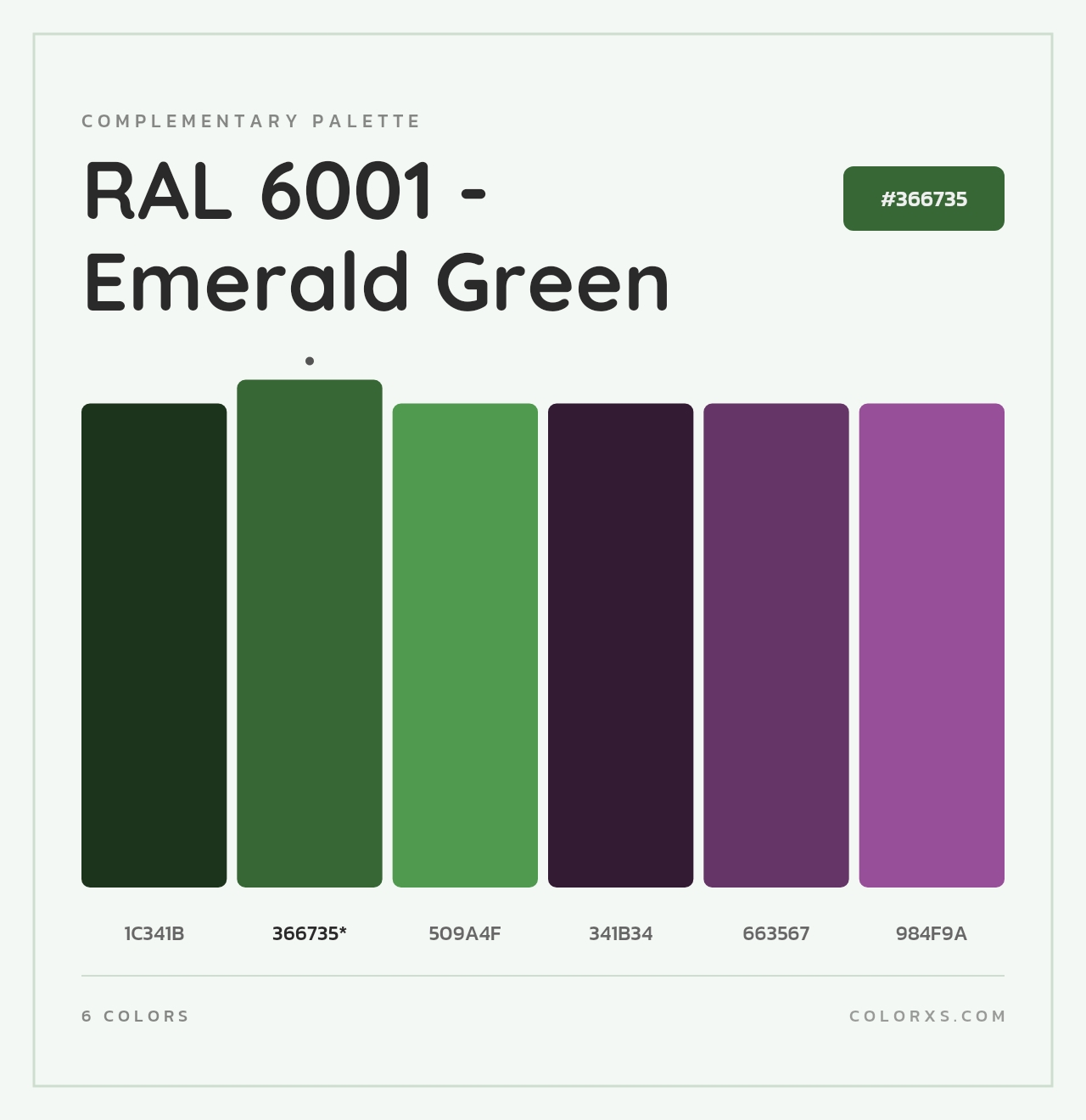 RAL 6001 - Emerald Green - Complementary Color Palette