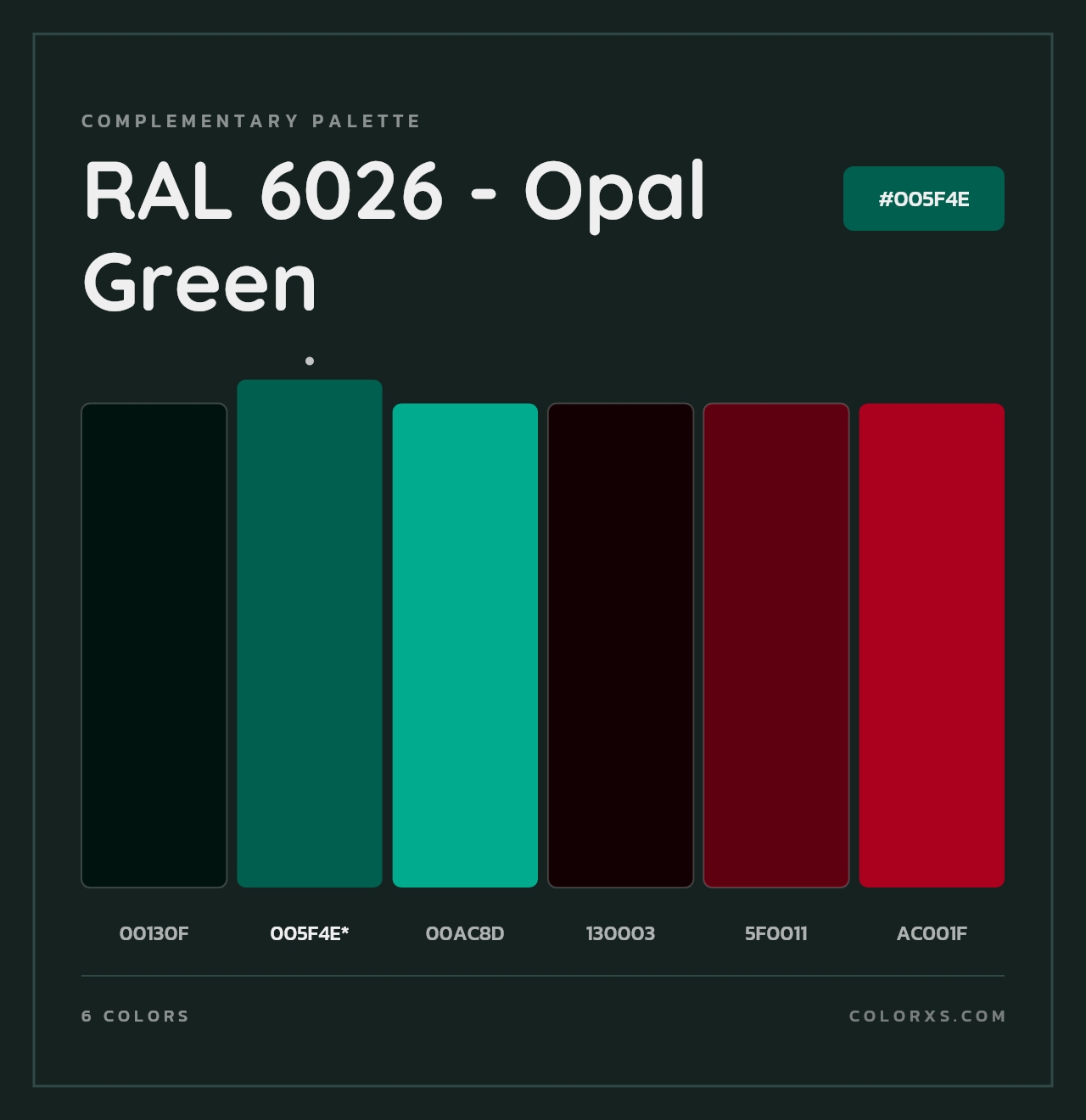 RAL 6026 - Opal Green - Complementary Color Palette