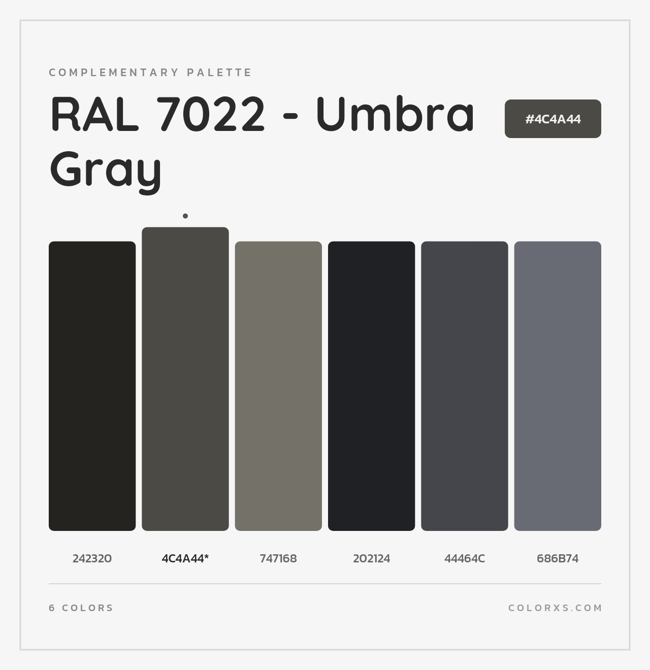 RAL 7022 - Umbra Gray - Complementary Color Palette