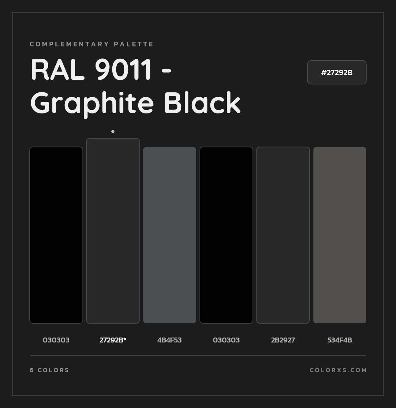 RAL 9011 - Graphite Black - Complementary Color Palette