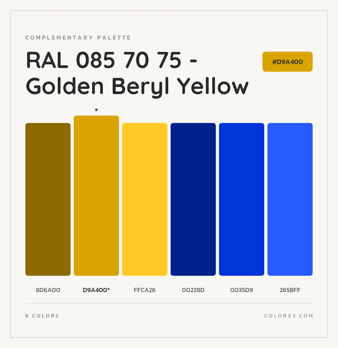 RAL 085 70 75 - Golden Beryl Yellow - Complementary Color Palette
