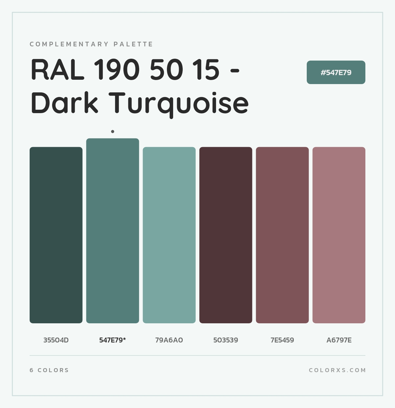 RAL 190 50 15 - Dark Turquoise - Complementary Color Palette