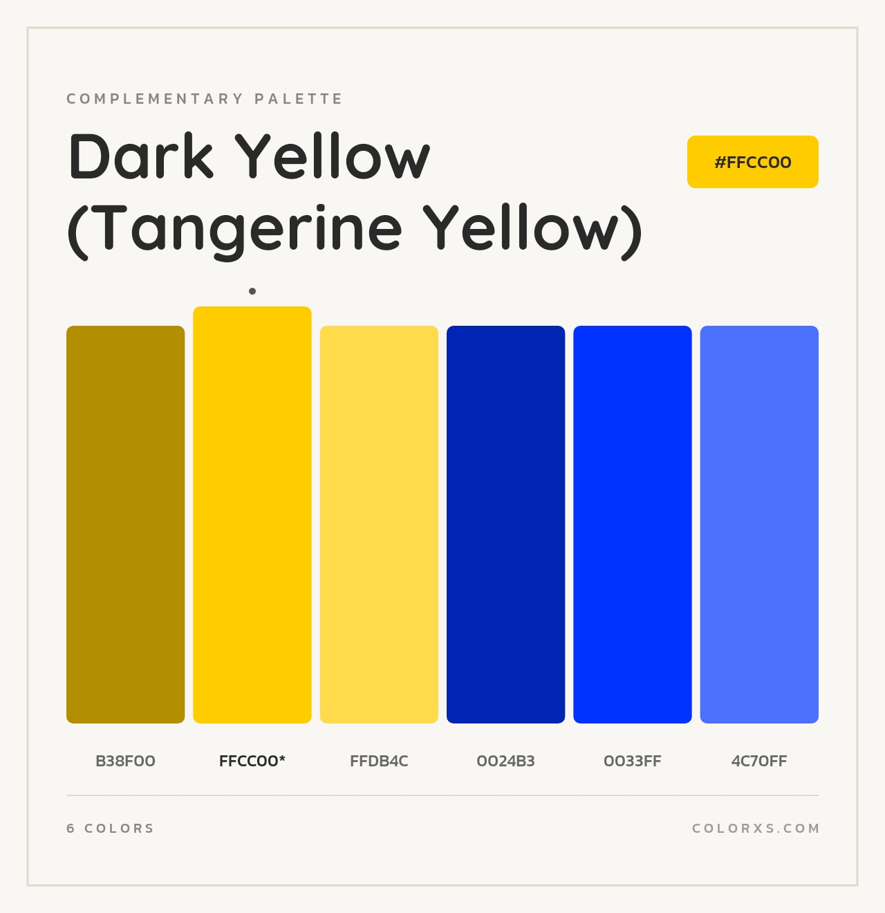 Dark Yellow (Tangerine Yellow) - Complementary Color Palette