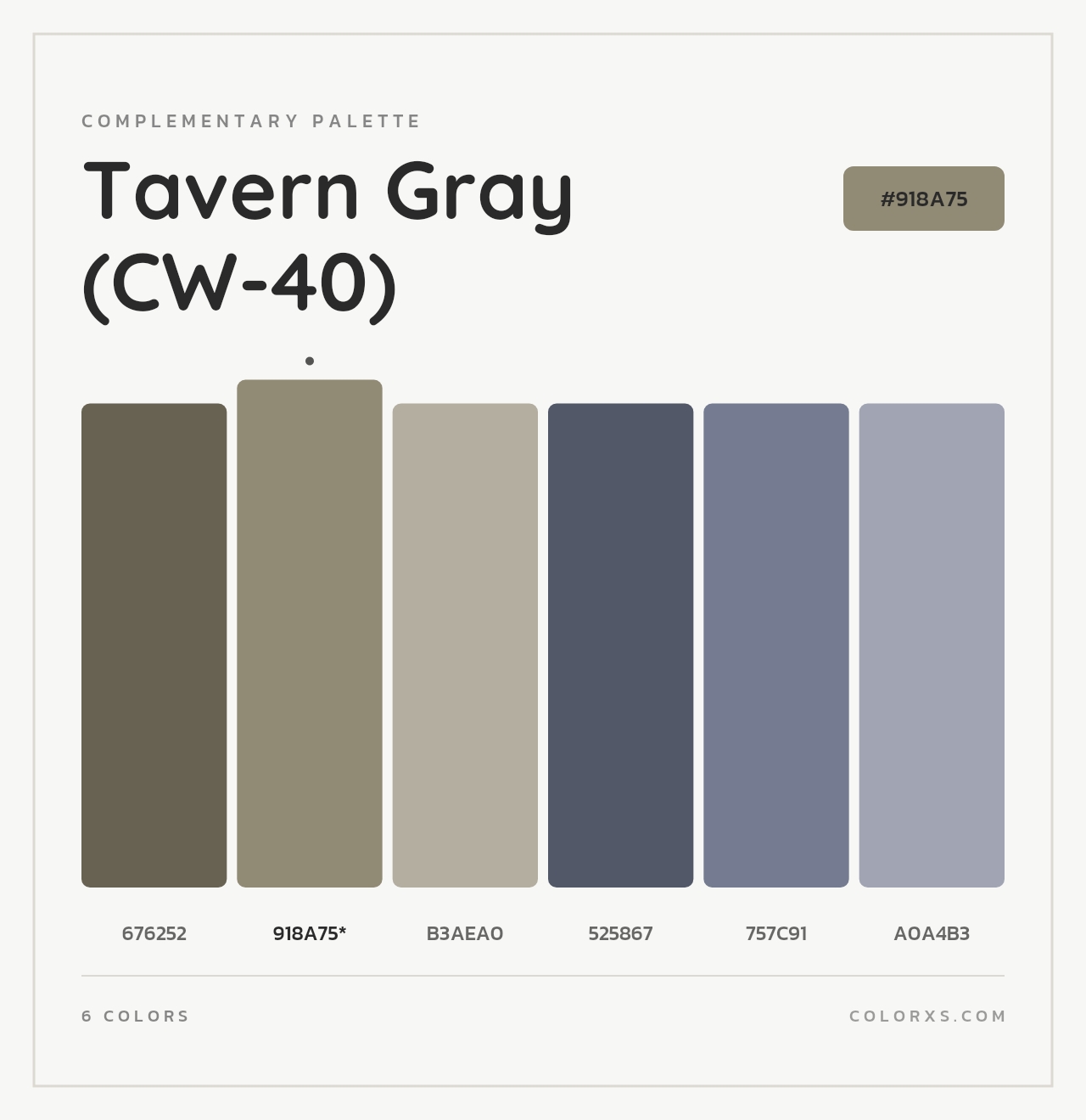 Tavern Gray (CW-40) - Complementary Color Palette