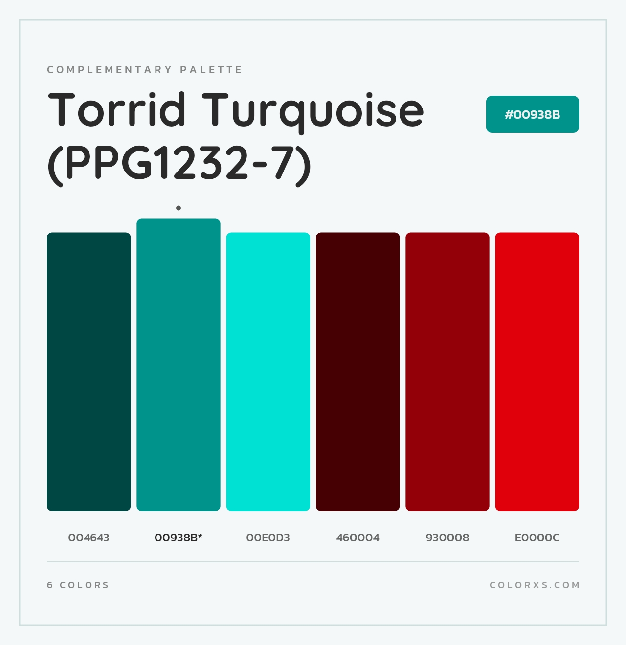 Torrid Turquoise (PPG1232-7) - Complementary Color Palette