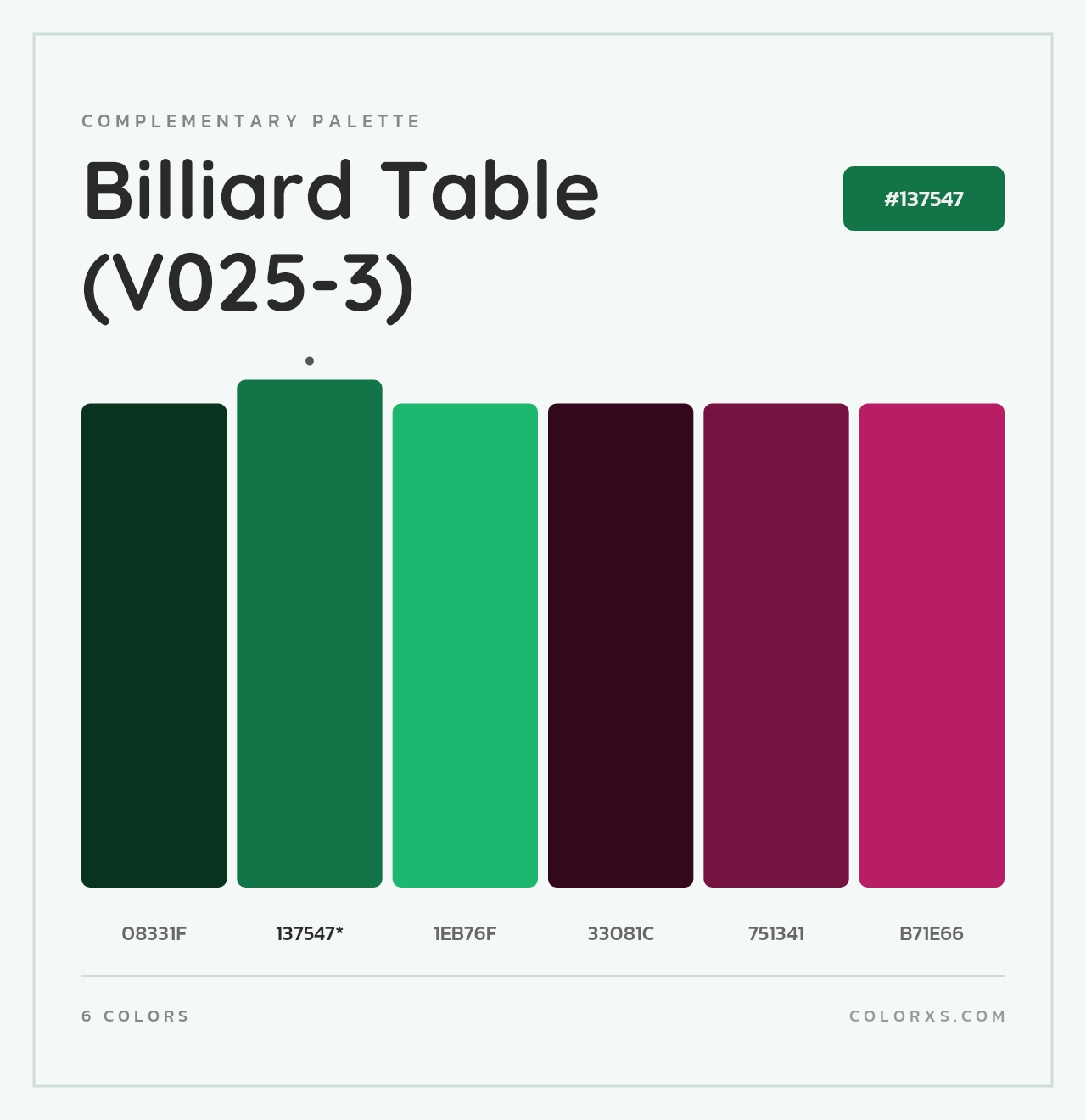 Billiard Table (V025-3) - Complementary Color Palette