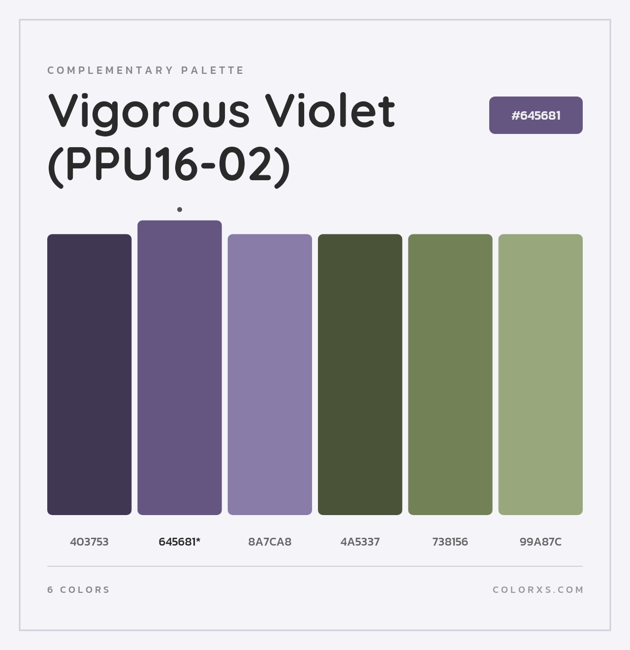 Vigorous Violet (PPU16-02) - Complementary Color Palette