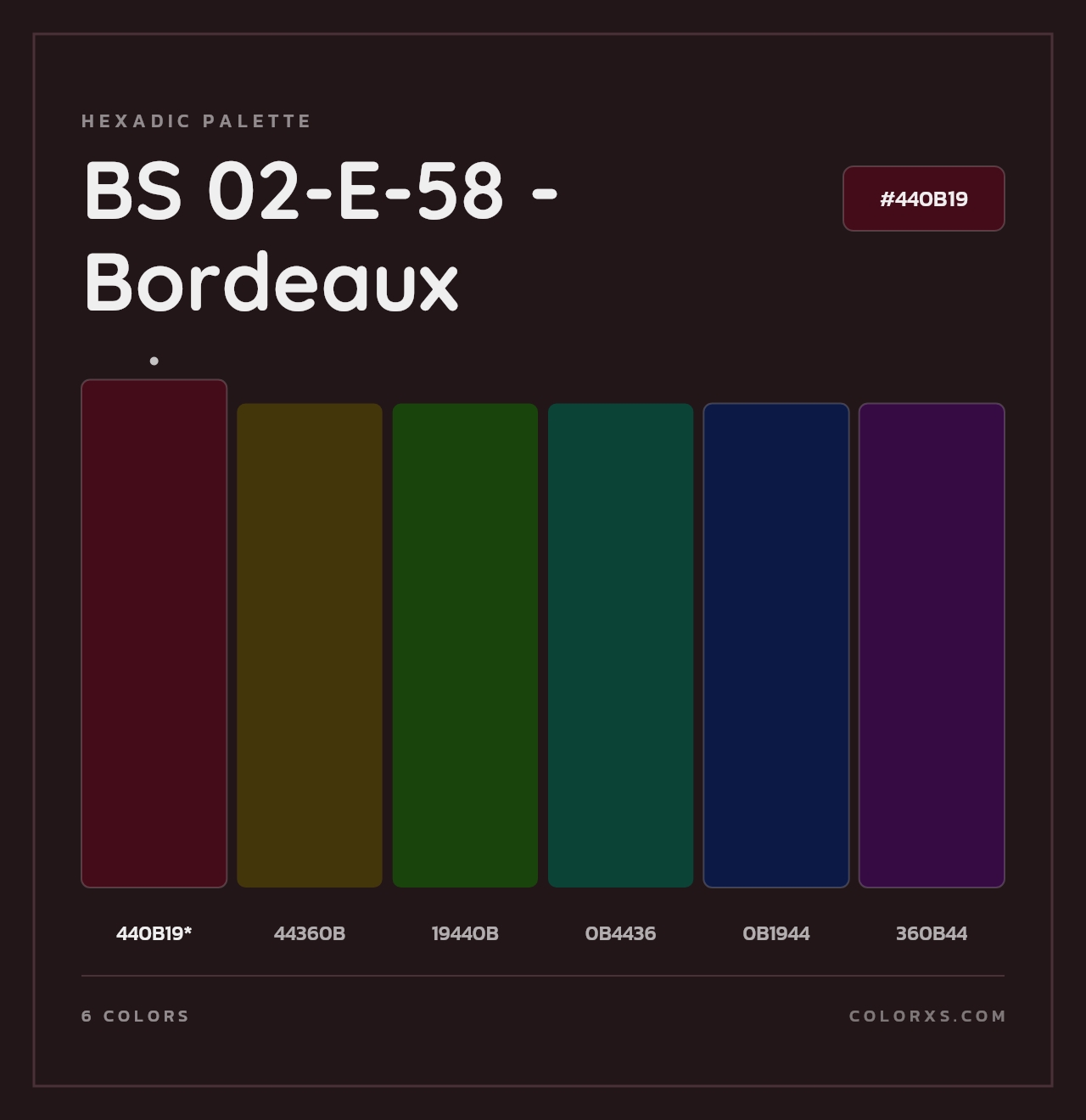 BS 02-E-58 - Bordeaux - Hexadic Color Palette