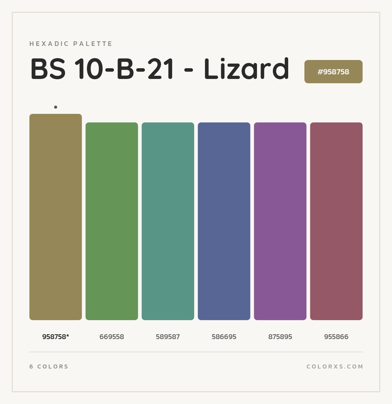 BS 10-B-21 - Lizard - Hexadic Color Palette