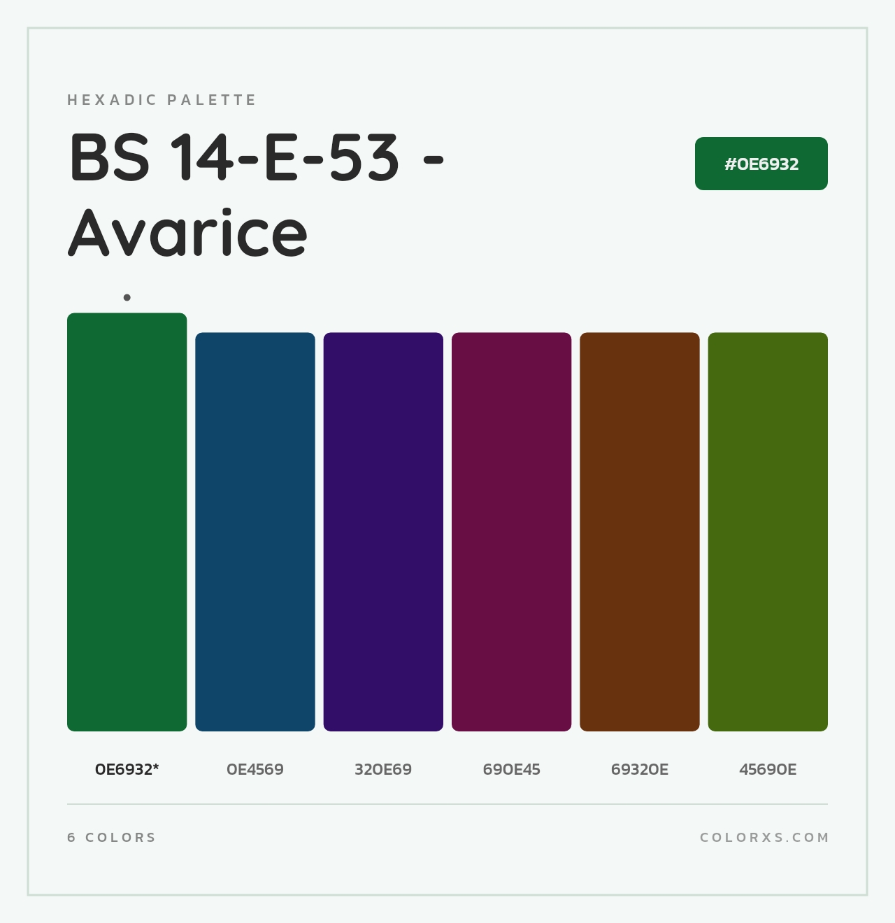 BS 14-E-53 - Avarice - Hexadic Color Palette