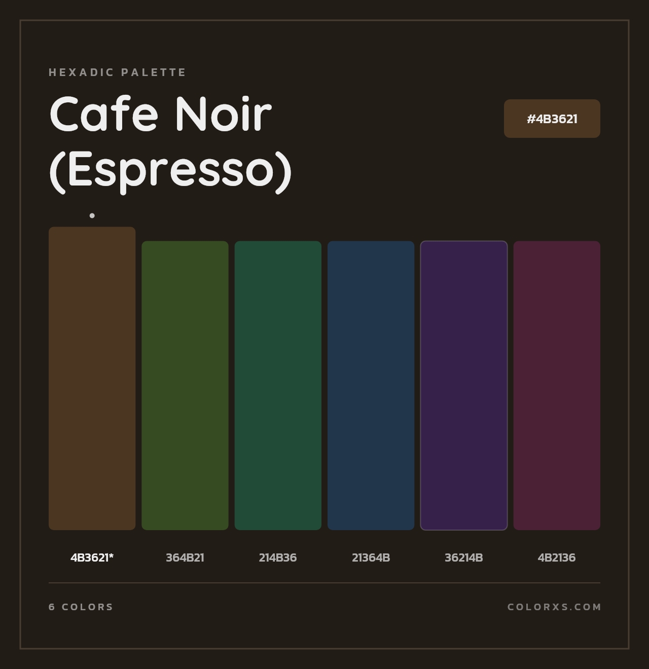 Cafe Noir (Espresso) - Hexadic Color Palette