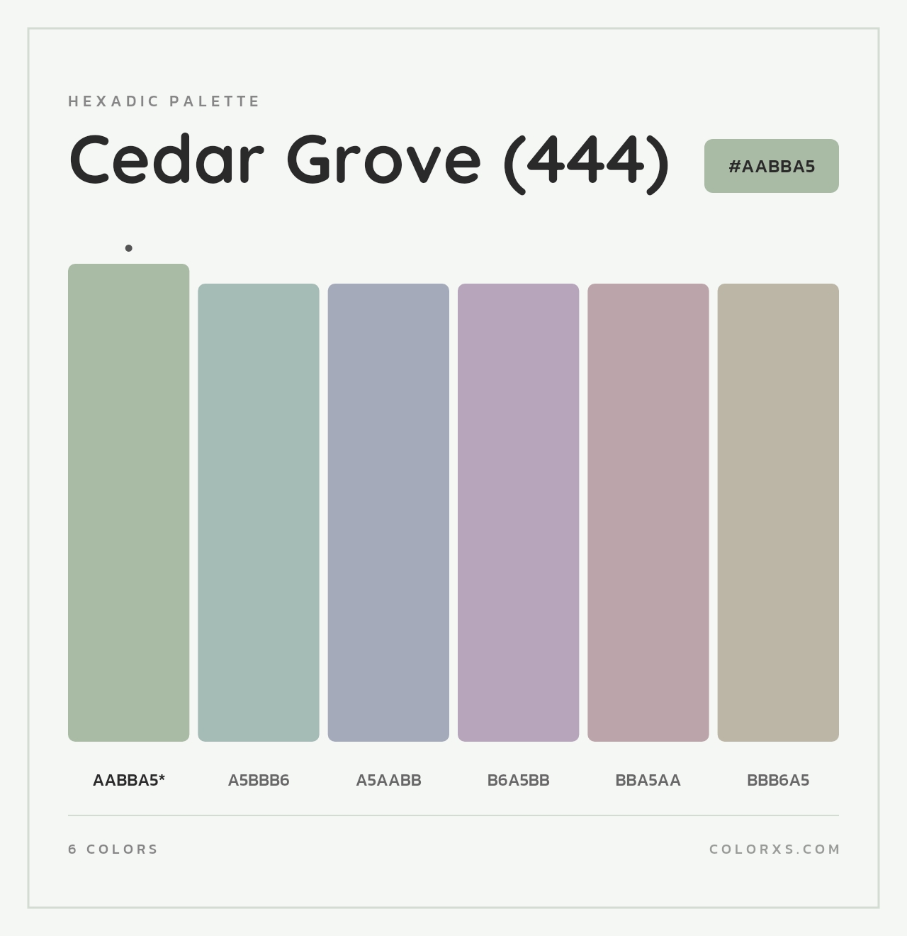 Cedar Grove (444) - Hexadic Color Palette