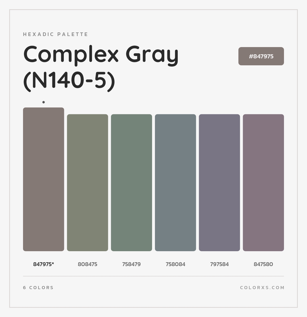 Complex Gray (N140-5) - Hexadic Color Palette