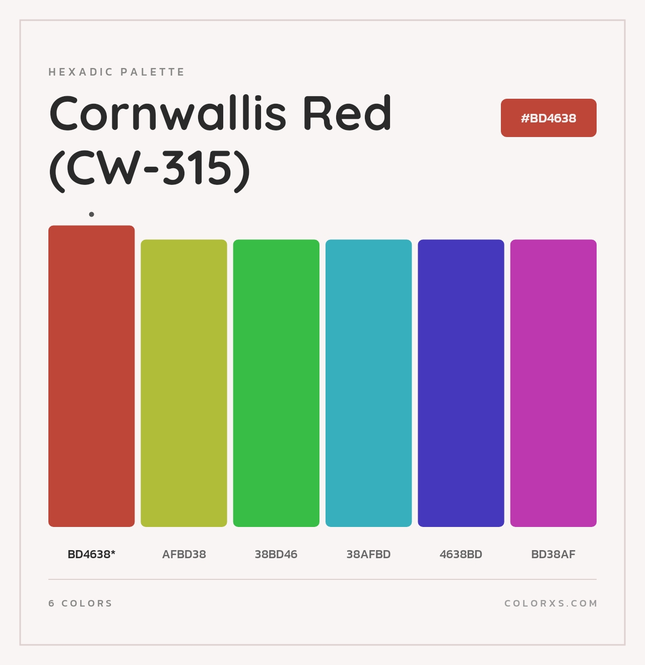 Cornwallis Red (CW-315) - Hexadic Color Palette