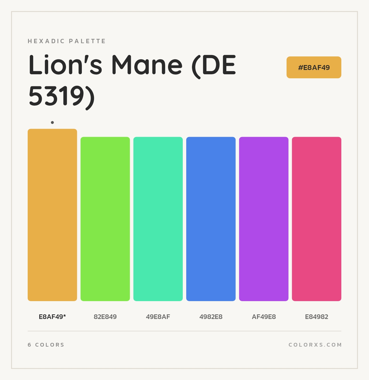 Lion's Mane (DE 5319) - Hexadic Color Palette