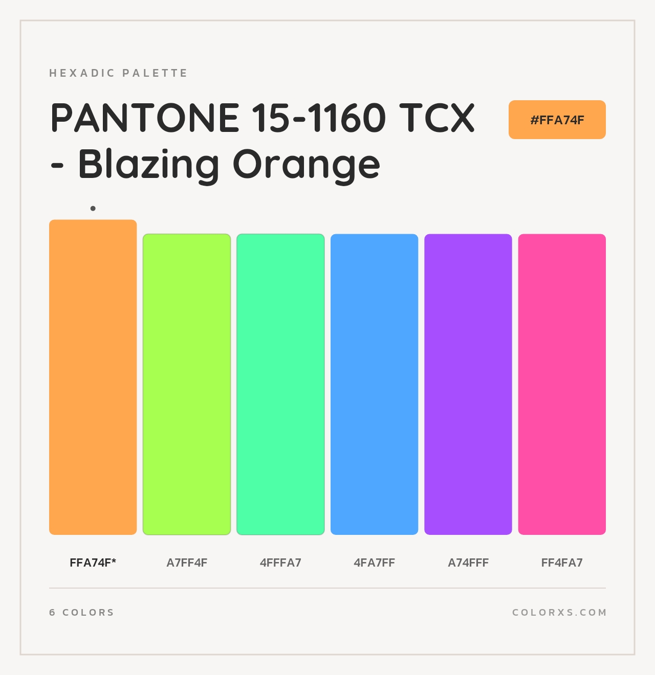 PANTONE 15-1160 TCX - Blazing Orange - Hexadic Color Palette