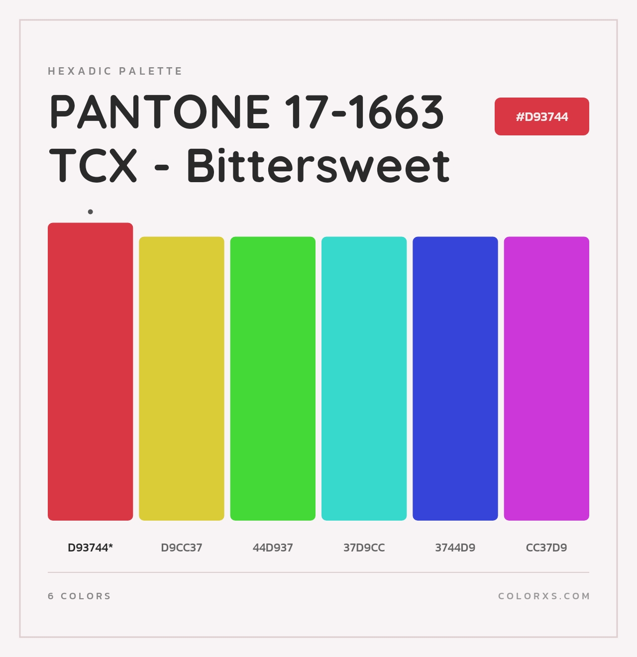 PANTONE 17-1663 TCX - Bittersweet - Hexadic Color Palette