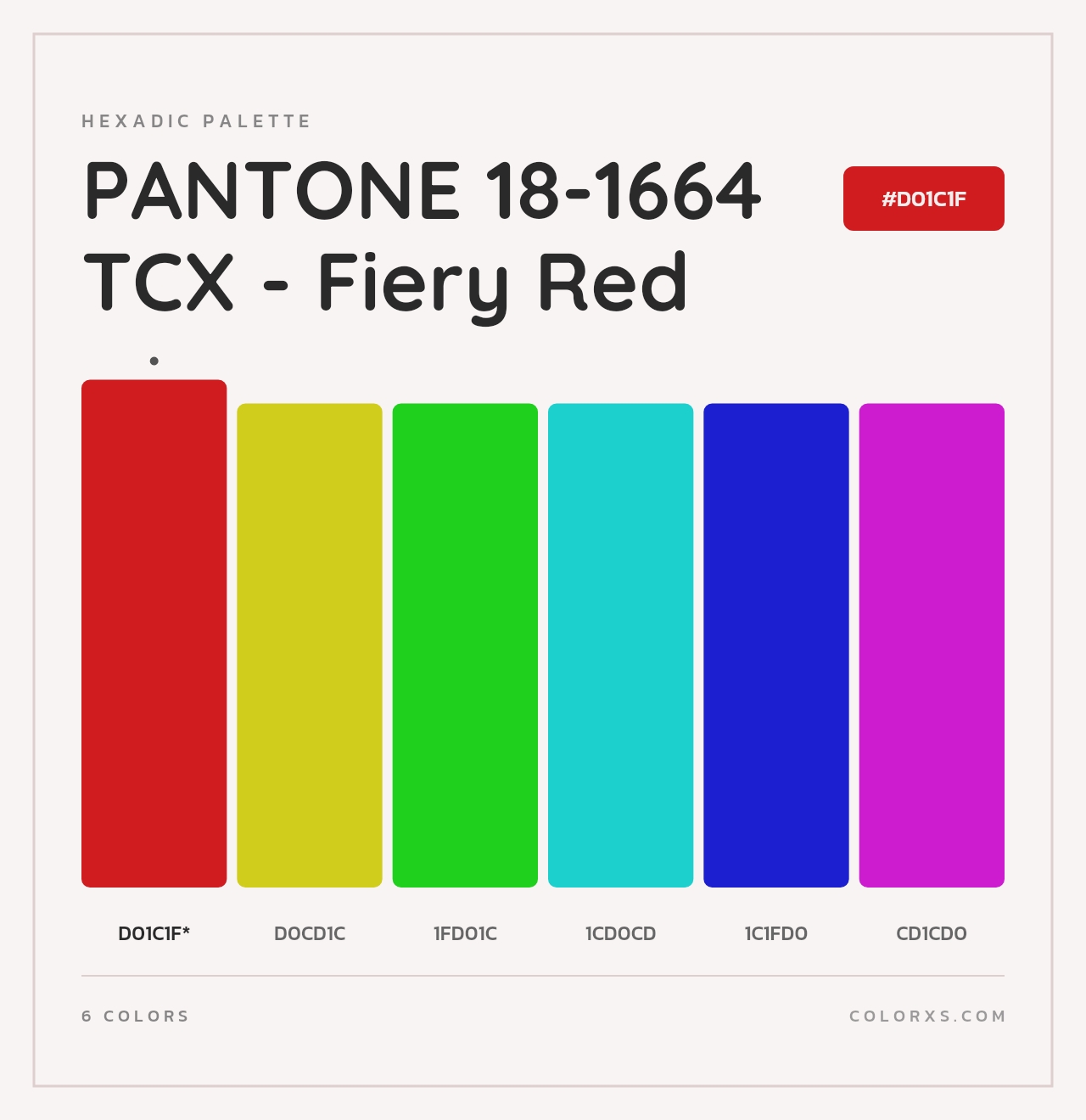 PANTONE 18-1664 TCX - Fiery Red - Hexadic Color Palette