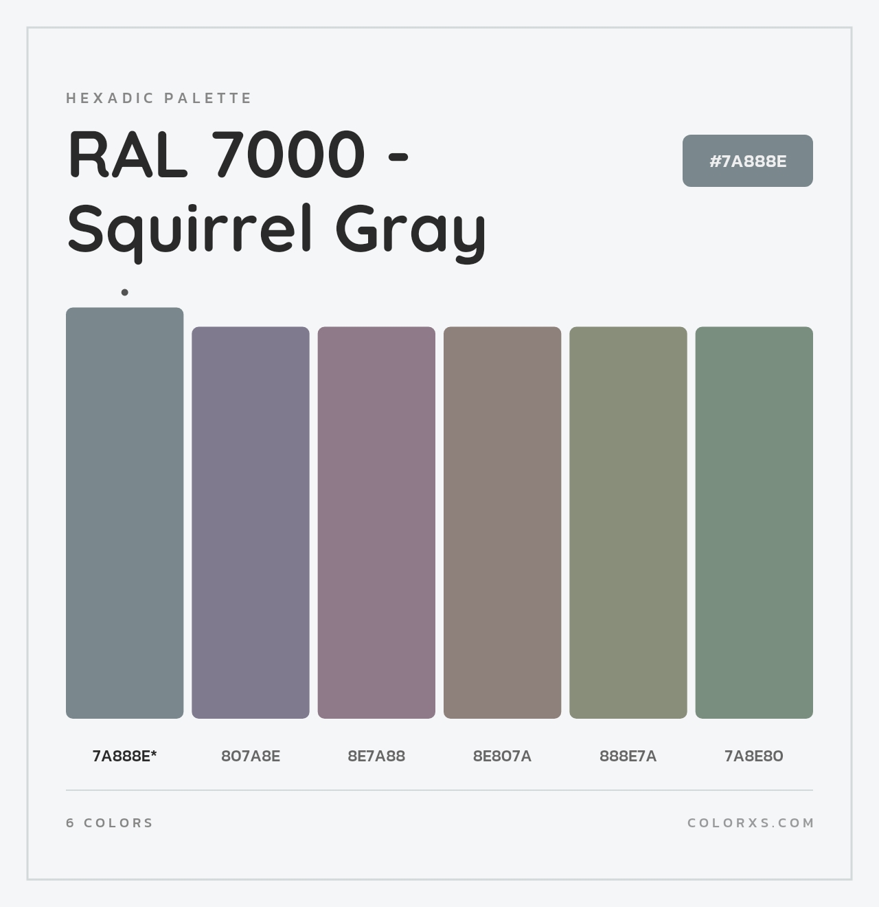 RAL 7000 - Squirrel Gray - Hexadic Color Palette