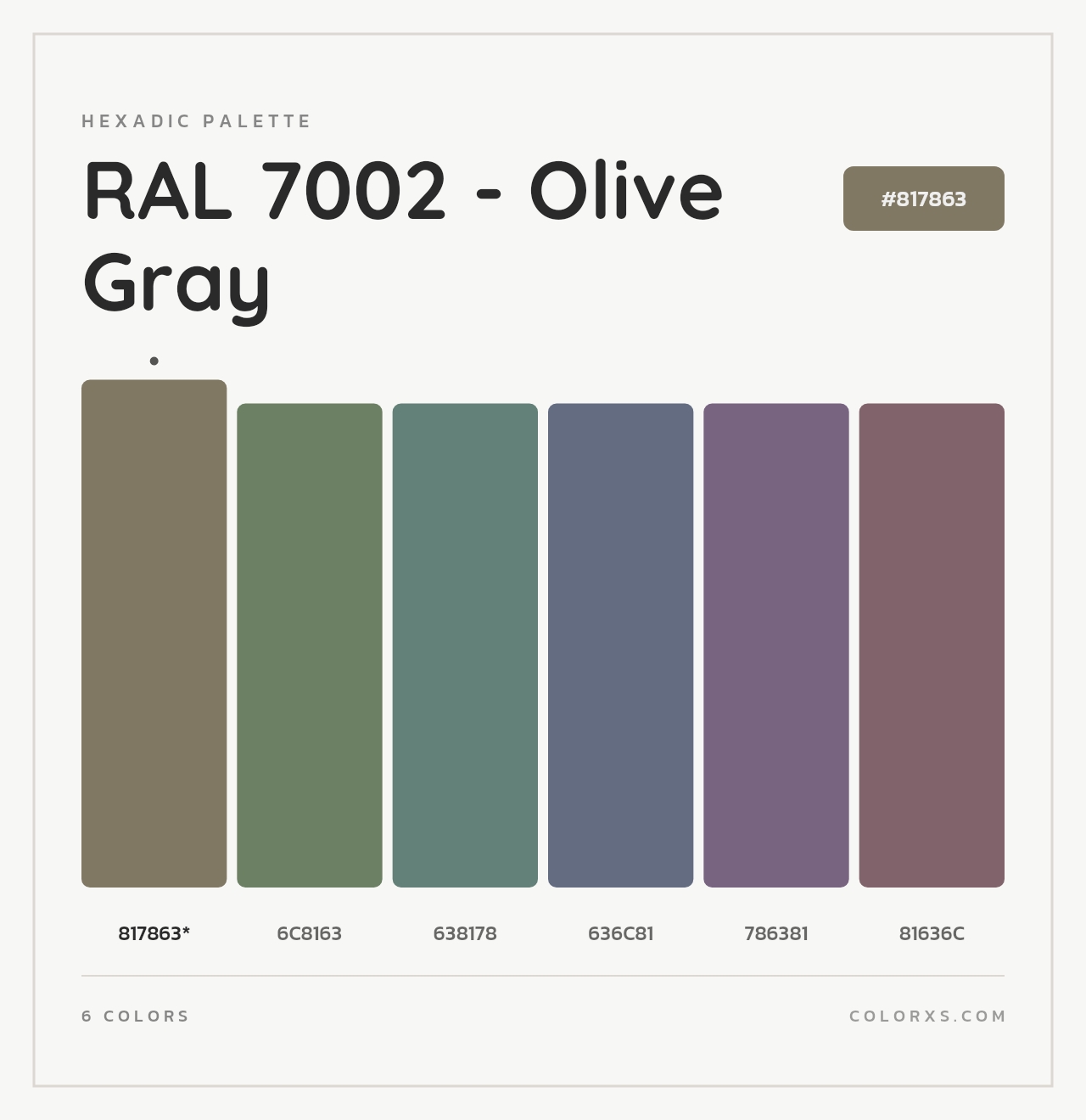 RAL 7002 - Olive Gray - Hexadic Color Palette