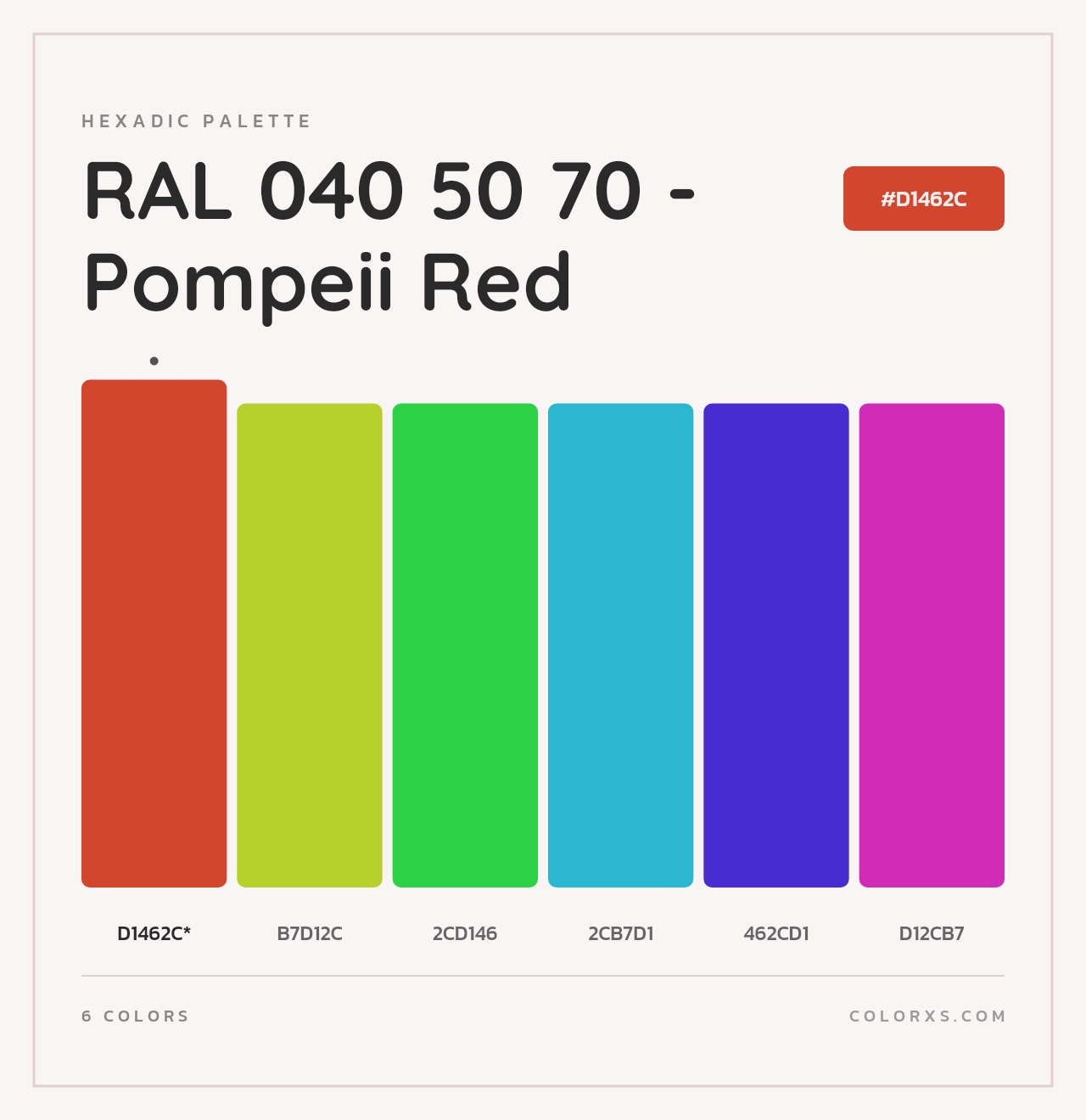 RAL 040 50 70 - Pompeii Red - Hexadic Color Palette