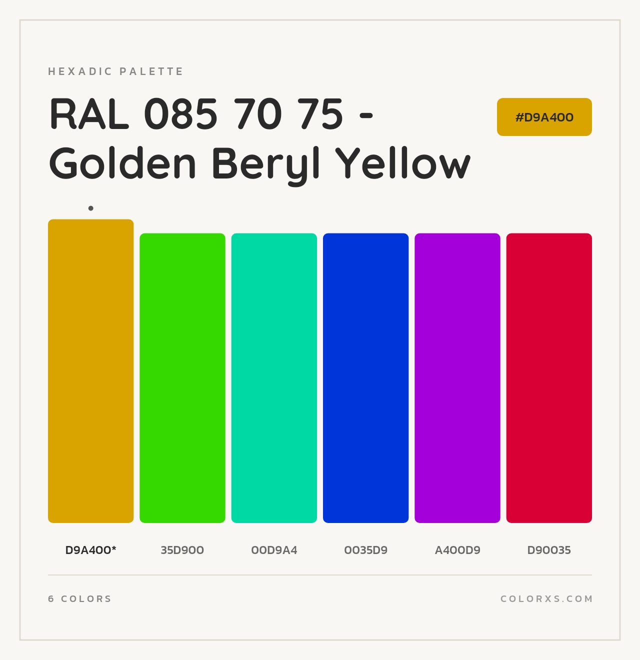 RAL 085 70 75 - Golden Beryl Yellow - Hexadic Color Palette