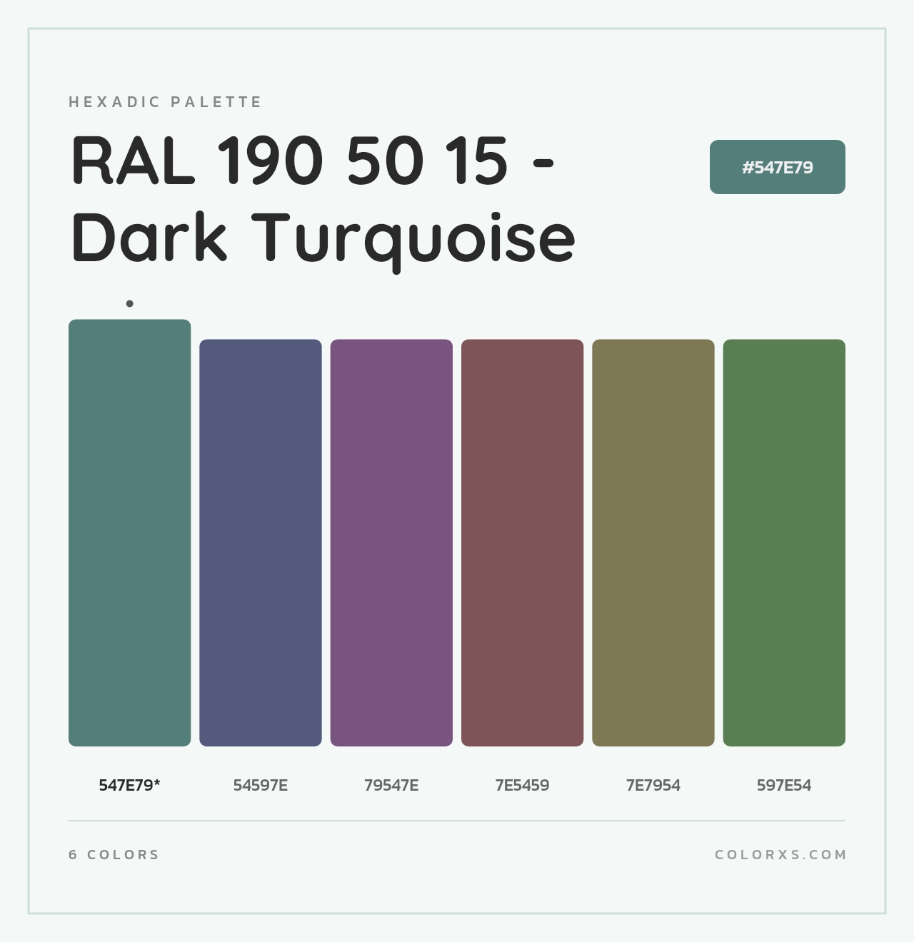 RAL 190 50 15 - Dark Turquoise - Hexadic Color Palette