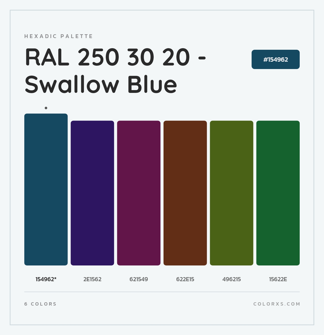 RAL 250 30 20 - Swallow Blue - Hexadic Color Palette