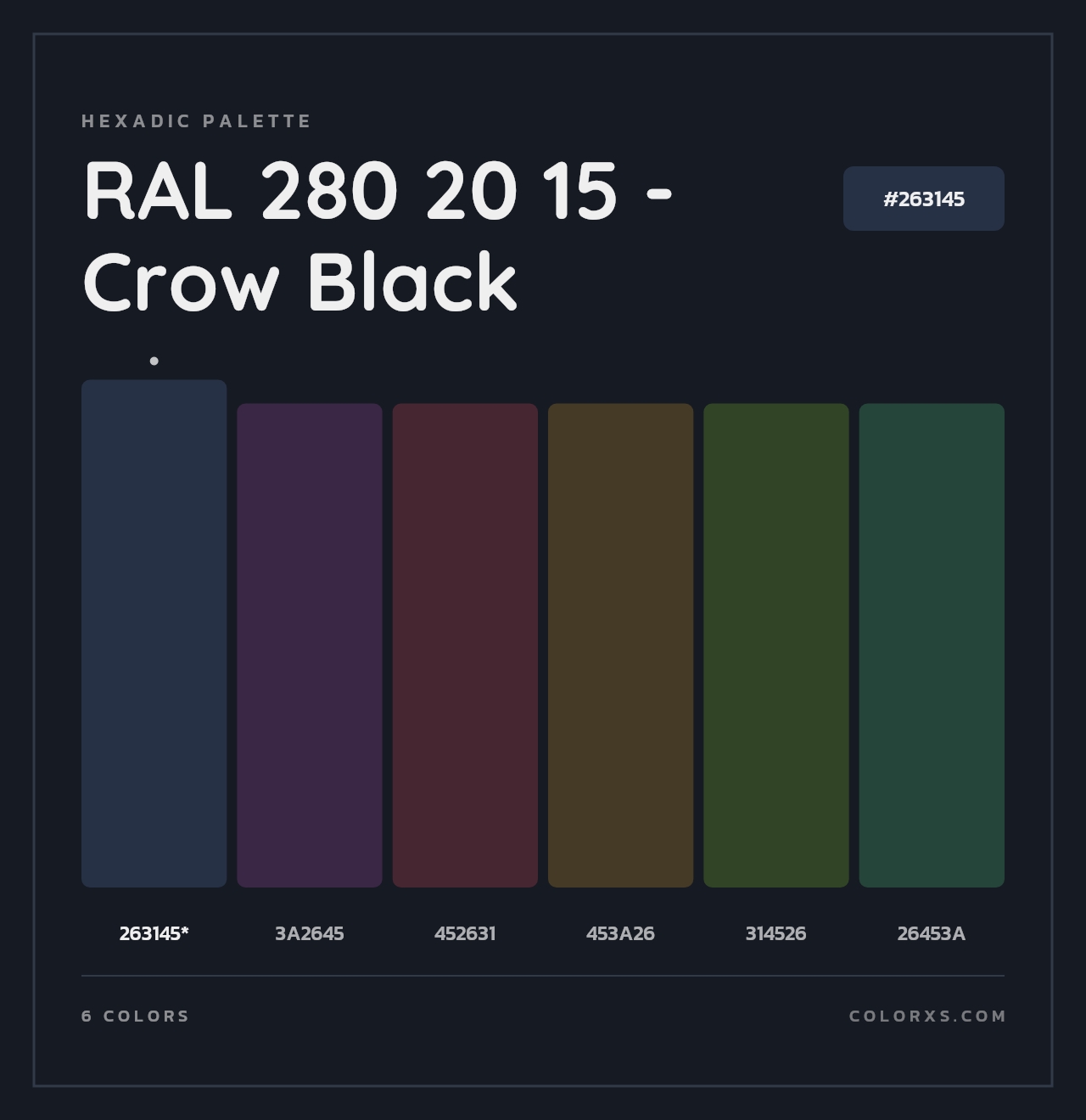 RAL 280 20 15 - Crow Black - Hexadic Color Palette