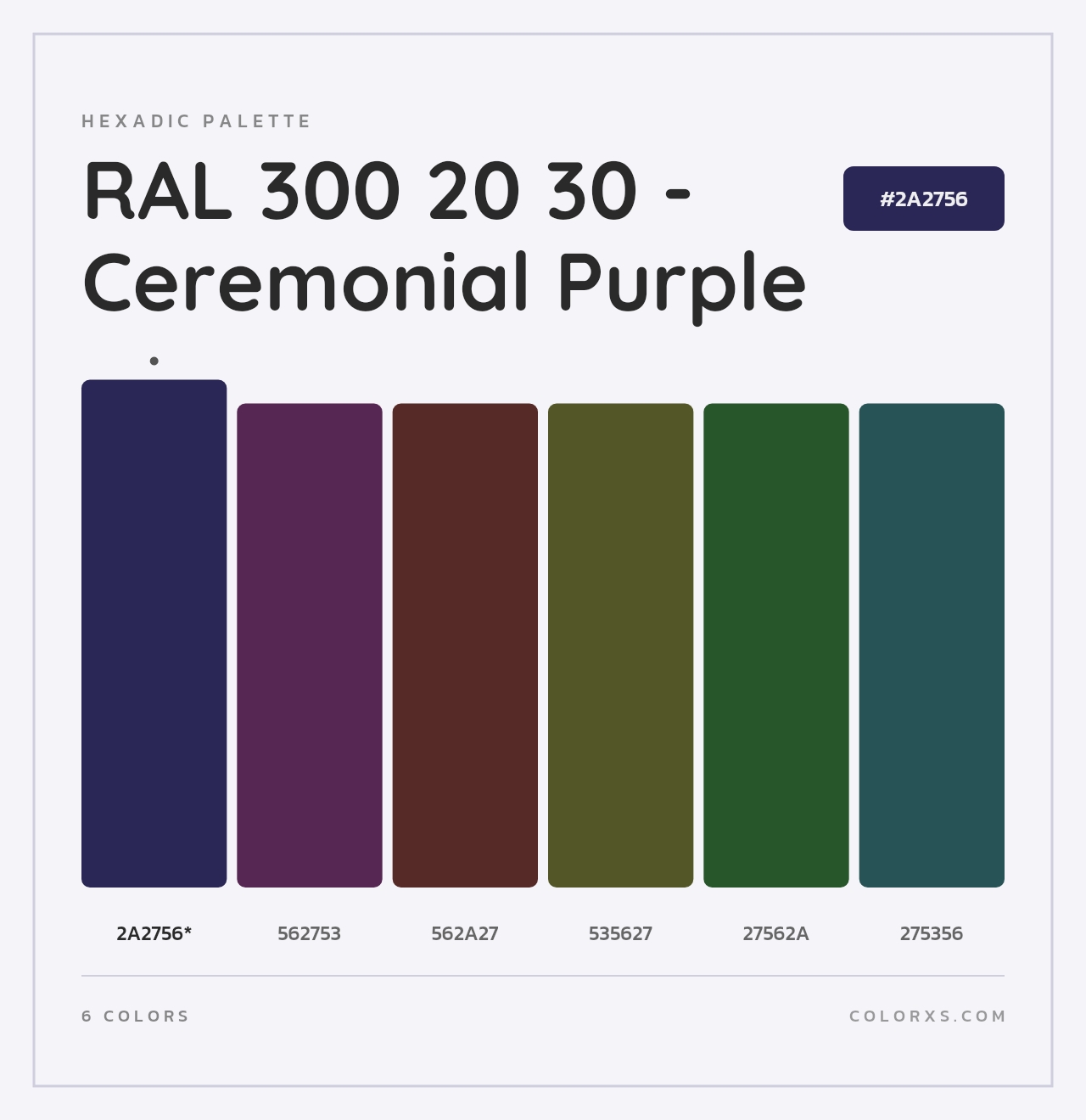 RAL 300 20 30 - Ceremonial Purple - Hexadic Color Palette