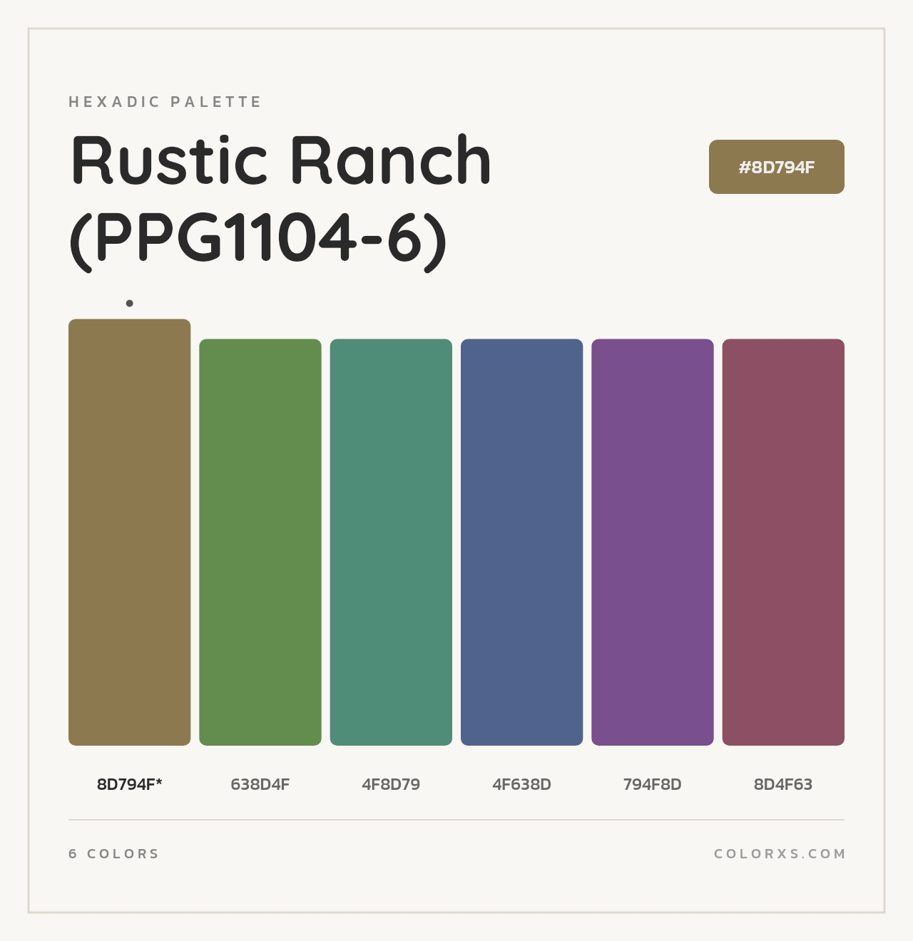 Rustic Ranch (PPG1104-6) - Hexadic Color Palette
