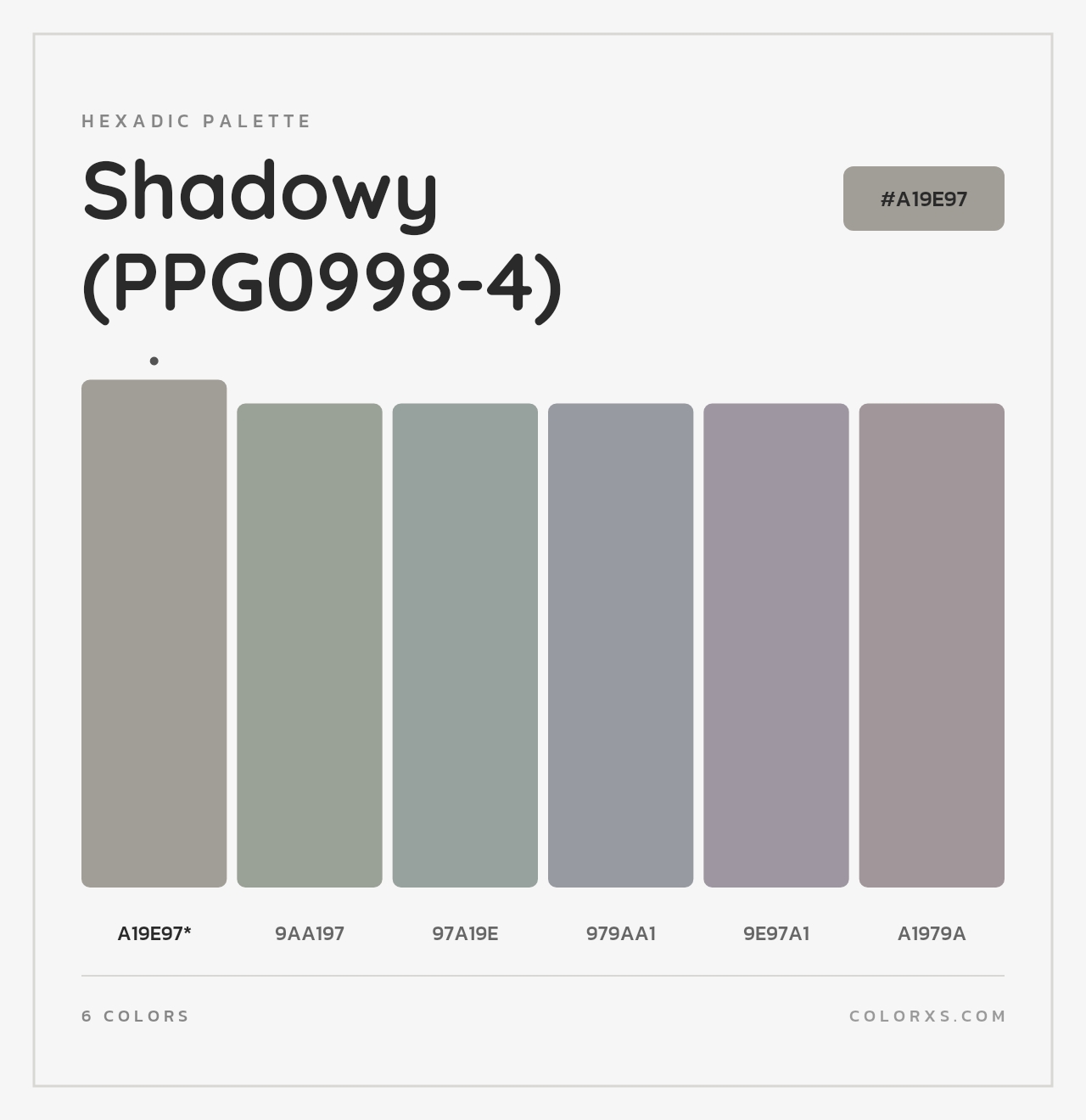 Shadowy (PPG0998-4) - Hexadic Color Palette