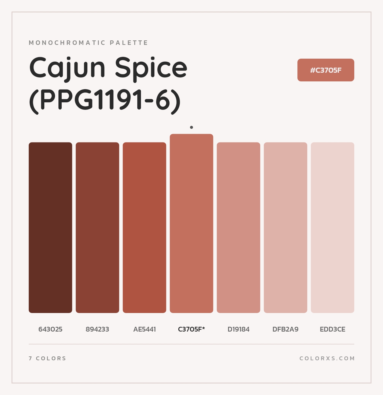 Cajun Spice (PPG1191-6) - Monochromatic Color Palette