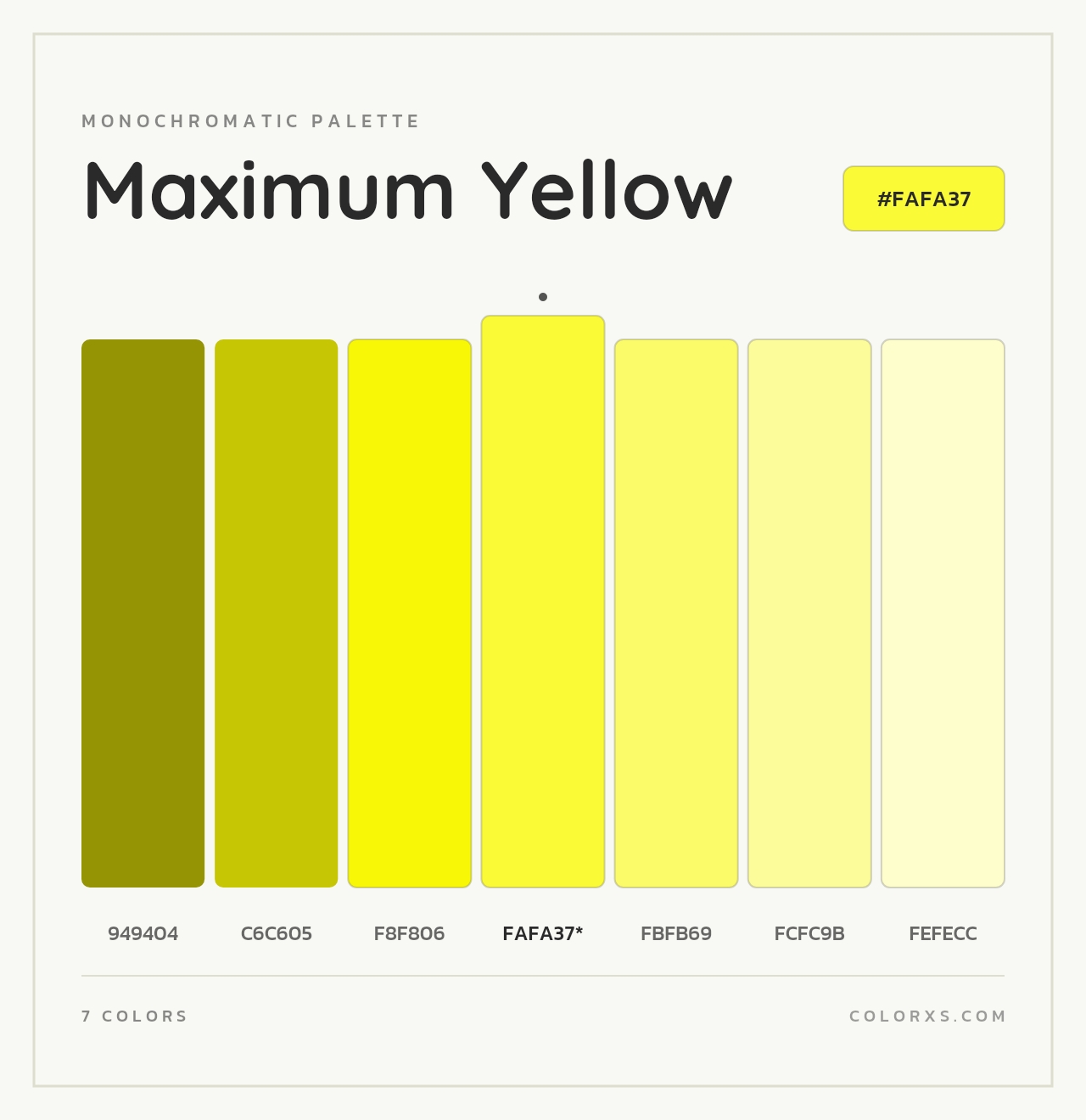 Maximum Yellow - Monochromatic Color Palette