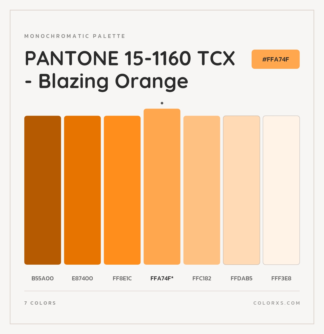 PANTONE 15-1160 TCX - Blazing Orange - Monochromatic Color Palette