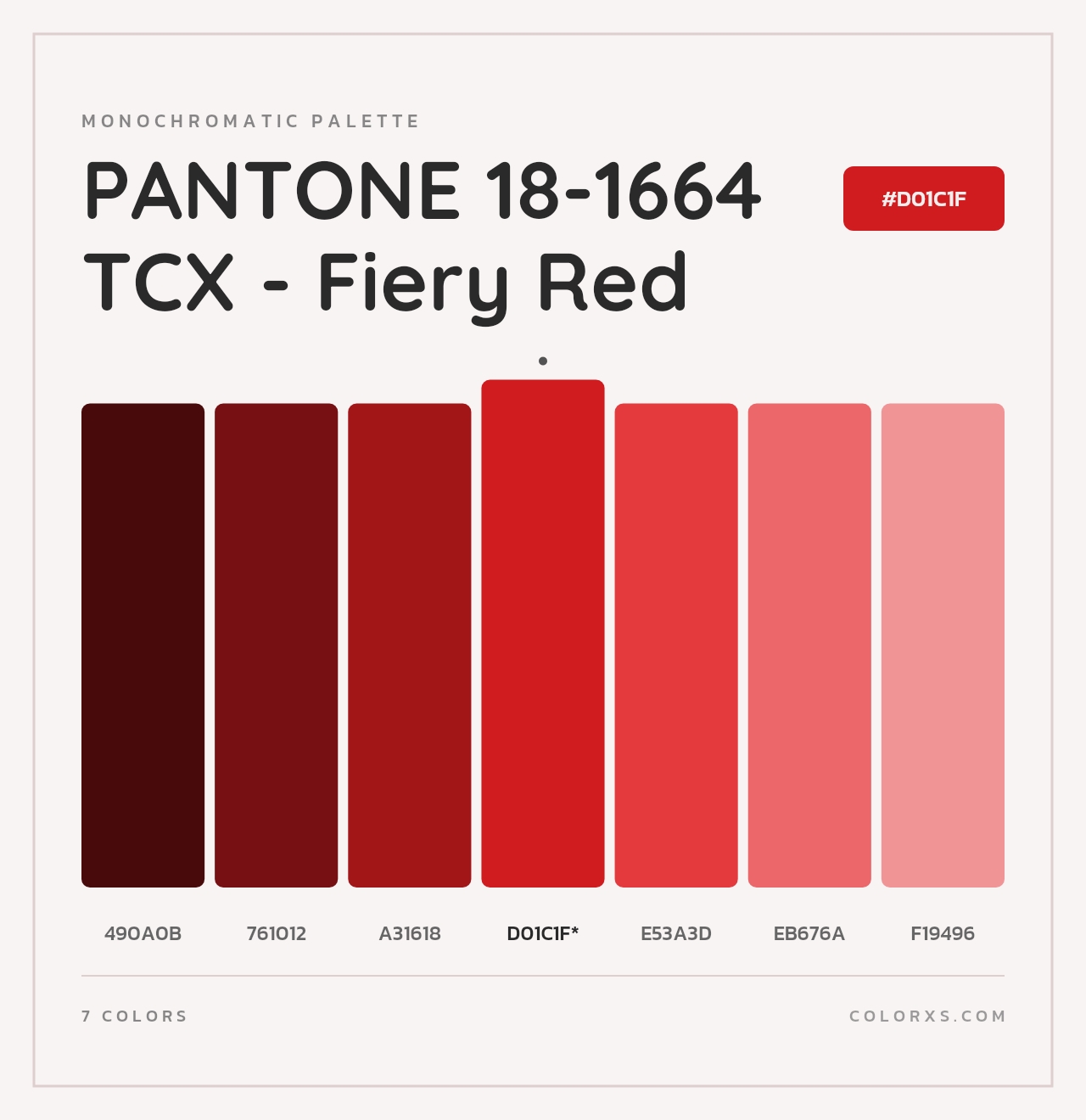 PANTONE 18-1664 TCX - Fiery Red - Monochromatic Color Palette