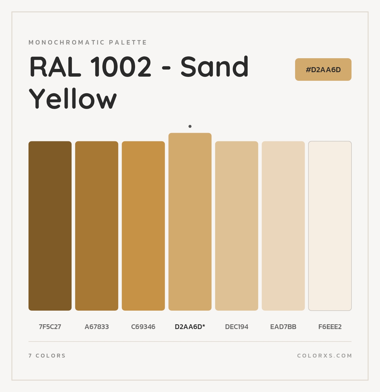 RAL 1002 - Sand Yellow - Monochromatic Color Palette