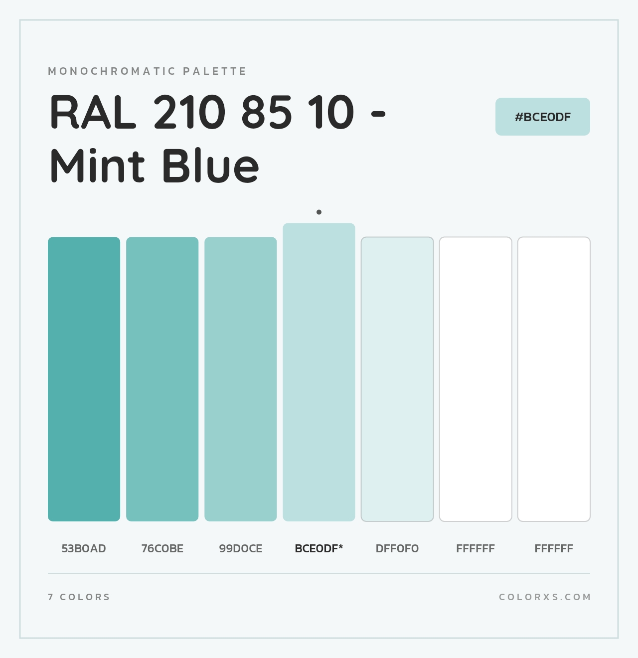 RAL 210 85 10 - Mint Blue - Monochromatic Color Palette