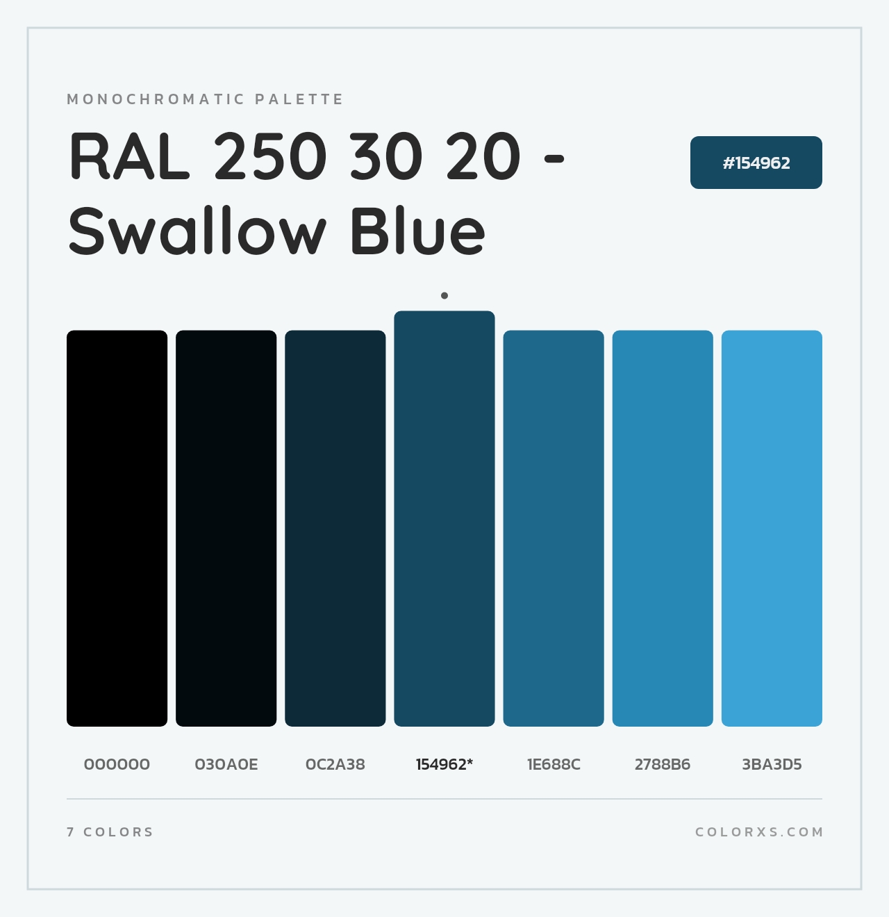 RAL 250 30 20 - Swallow Blue - Monochromatic Color Palette
