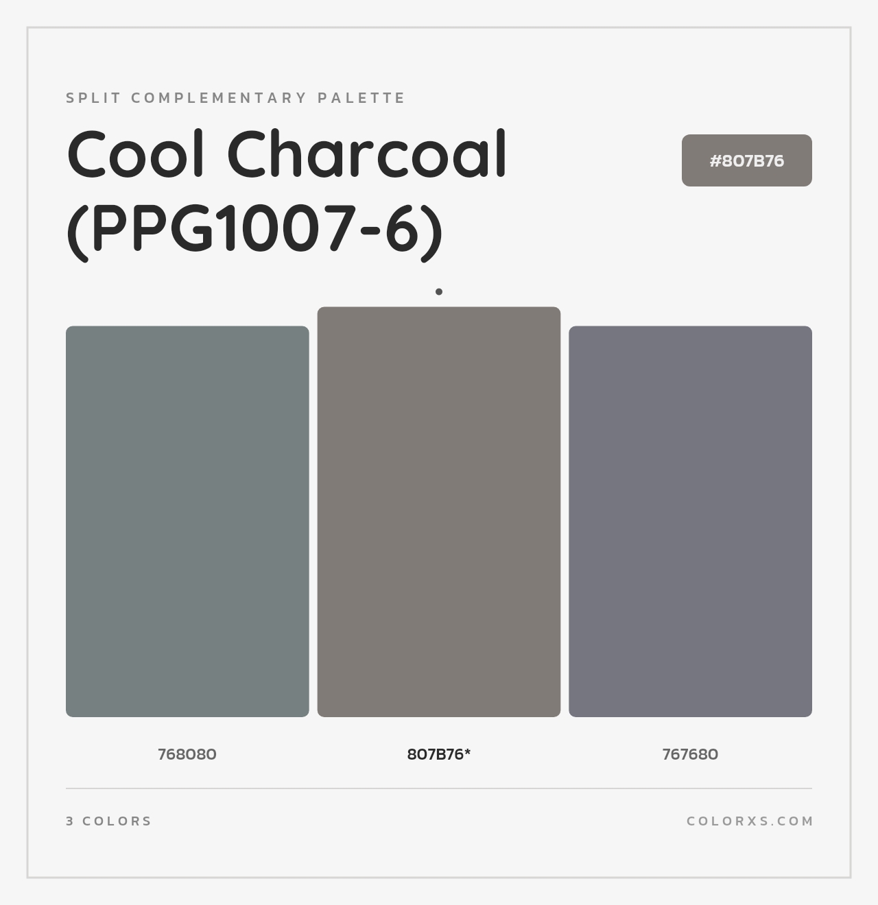 Cool Charcoal (PPG1007-6) - Split-Complementary Color Palette