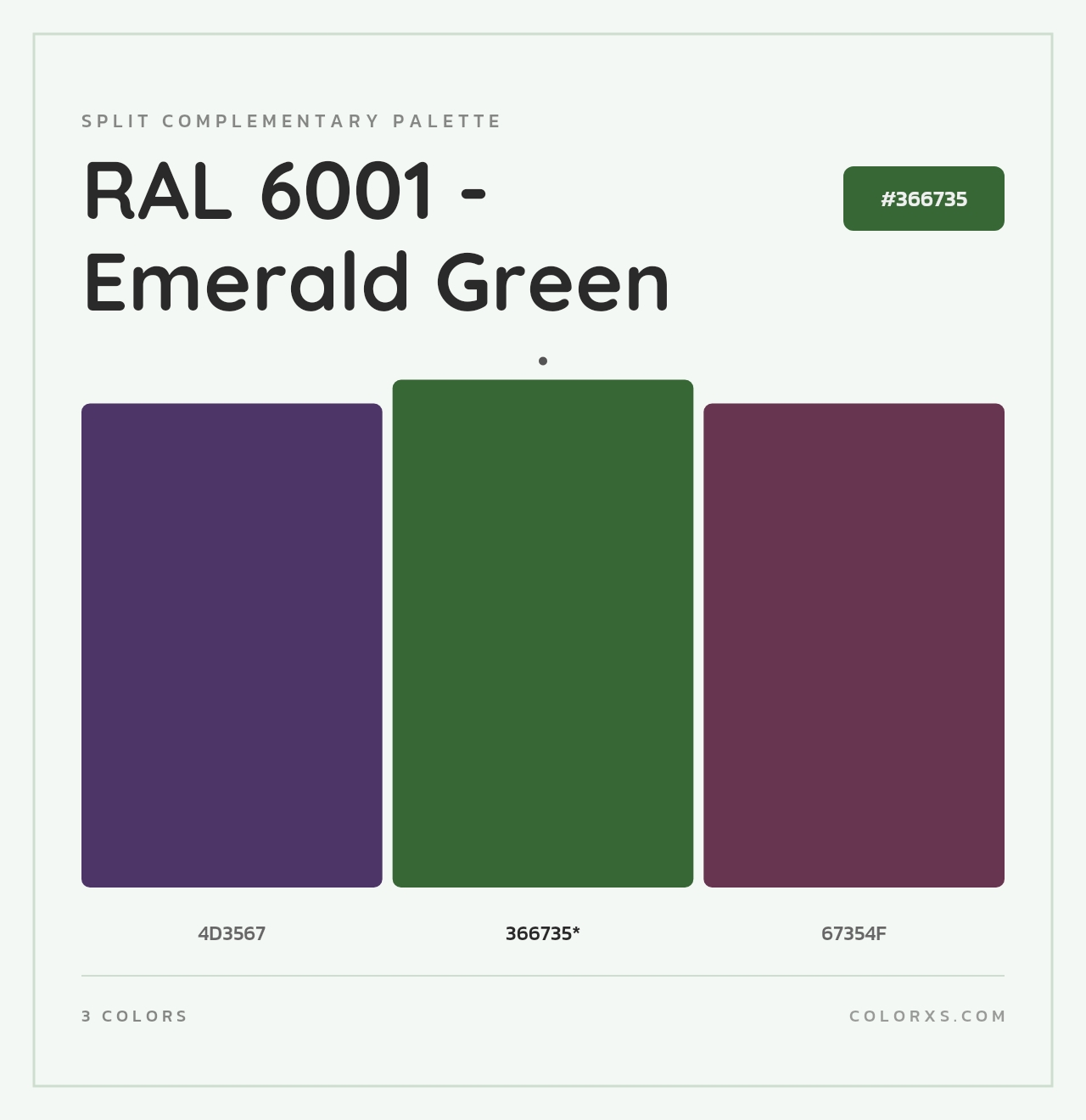 RAL 6001 - Emerald Green - Split-Complementary Color Palette