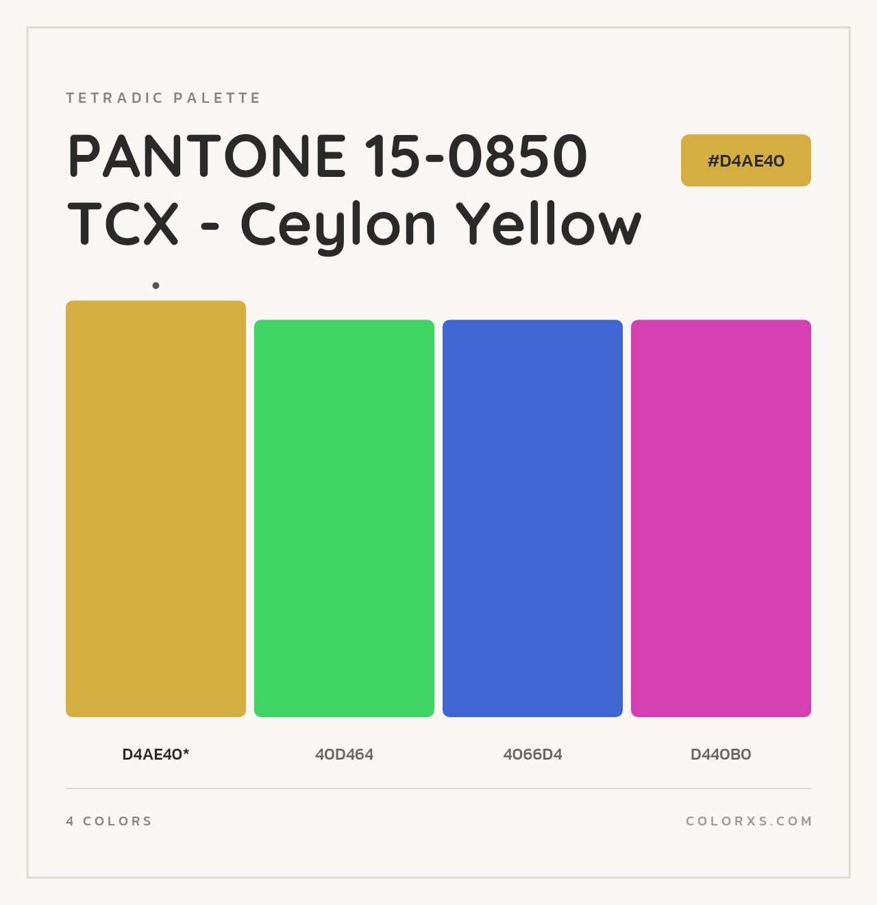 PANTONE 15-0850 TCX - Ceylon Yellow - Tetradic Color Palette